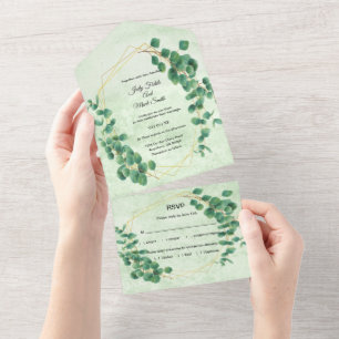 Geometric Greenery Eucalyptus Leaves Wedding All In One Invitation