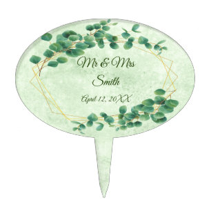 Geometric Greenery Eucalyptus Leaves Wedding Cake Pick