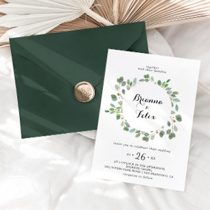 Geometric Greenery Eucalyptus Wreath Wedding Invitation
