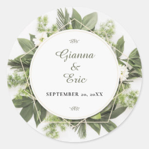 Geometric Greenery Foliage Frame Thank You Classic Round Sticker