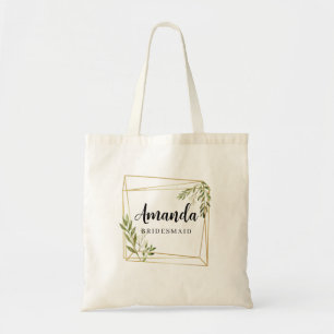 Geometric Greenery Minimal Bridesmaid Tote Bag