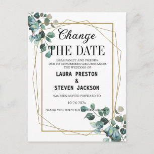 Geometric greenery modern change the date postcard
