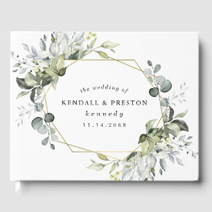 Geometric Greenery Modern Gold Succulent Wedding Guest Book