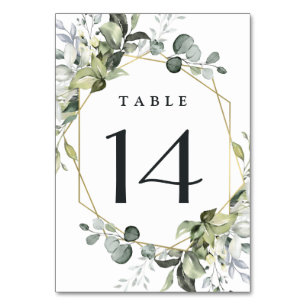 Geometric Greenery Modern Gold Succulent Wedding Table Number