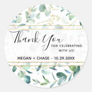 Geometric Greenery Personalised Thank You Wedding Classic Round Sticker
