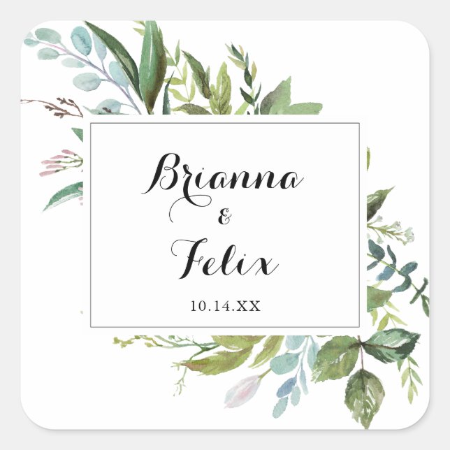 Geometric Greenery Wedding Envelope Seals (Front)