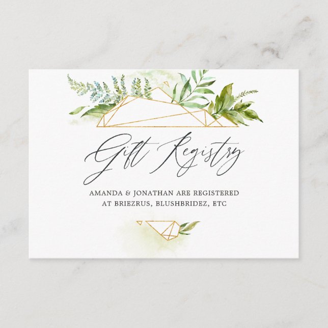 Geometric Greenery Wedding Gift Registry Enclosure Card (Front)