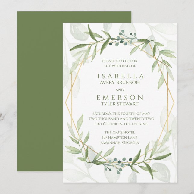 Geometric Greenery Wedding Invitation (Front/Back)