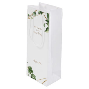 Geometric Greenery Welcome to our Wedding Custom Wine Gift Bag