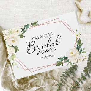 Geometric Greenery White Floral Bridal Shower Gues Guest Book