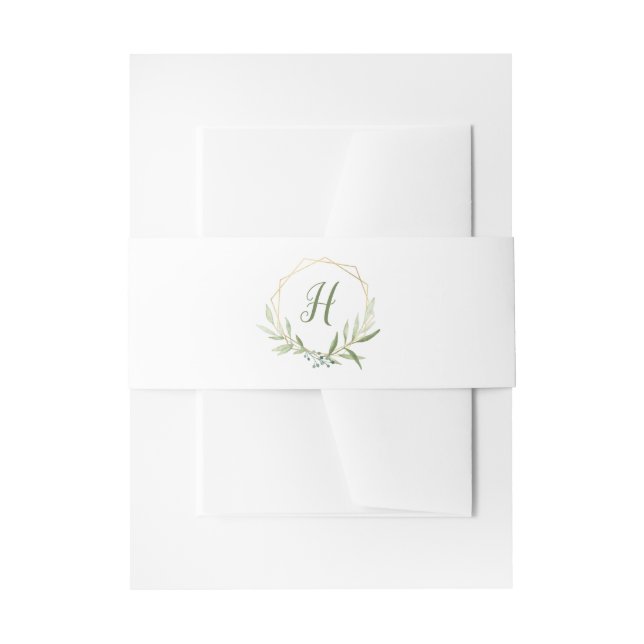 Geometric Greenery Wreath Invitation Belly Band (Front Example)