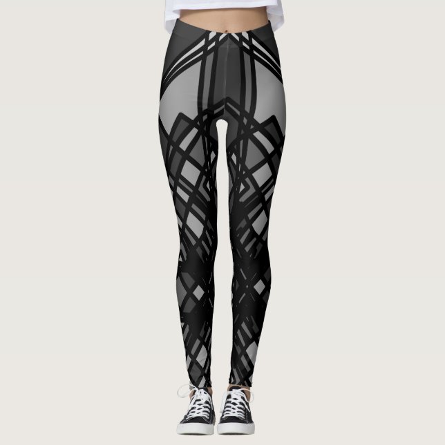 Geometric Grey and Black Leggings by Joya Eve  (Front)