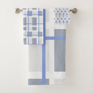Geometric Grey and Blue Bathroom Towel Set