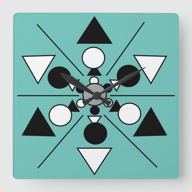 Geometric Grey Black White Modern Minimalist Square Wall Clock (Front)