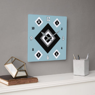 Geometric Grey blue Square Wall Clock
