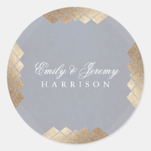 Geometric Grey Gold Gatsby Wedding Classic Round Sticker