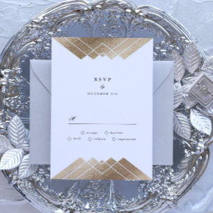 Geometric Grey Gold Gatsby Wedding RSVP