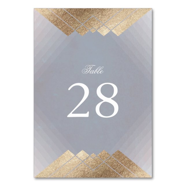 Geometric Grey Gold Gatsby Wedding Table Numbers (Front)