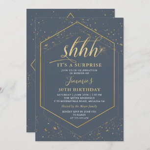 Geometric Grey Gold Surprise Birthday Invitation
