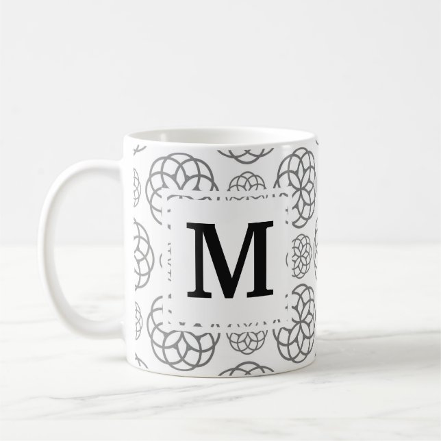 Geometric Grey Pattern Initial Monogram Coffee Mug (Left)