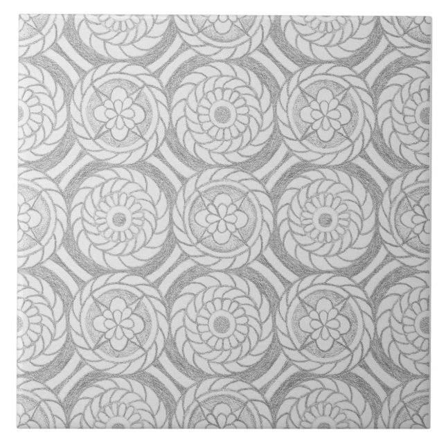 Geometric Grey Patterns Abstract Circles Tile (Front)