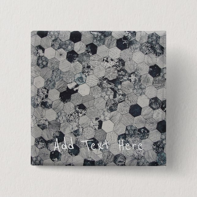 Geometric Grey, White and Black Hexagon Pattern 15 Cm Square Badge (Front)