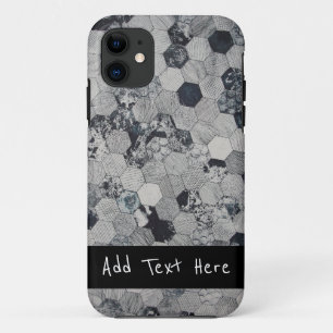 Geometric Grey, White and Black Hexagon Pattern iPhone 11 Case