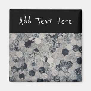 Geometric Grey, White and Black Hexagon Pattern Magnet