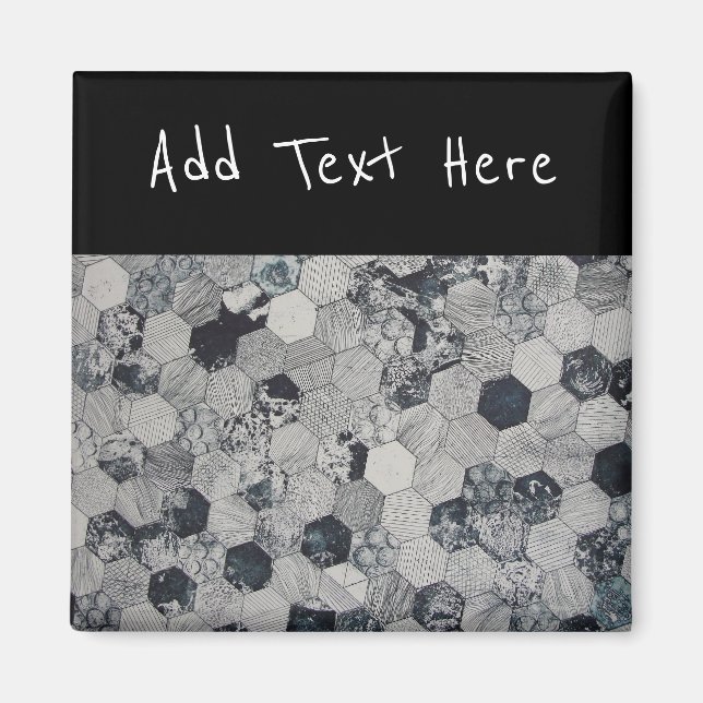 Geometric Grey, White and Black Hexagon Pattern Magnet (Front)