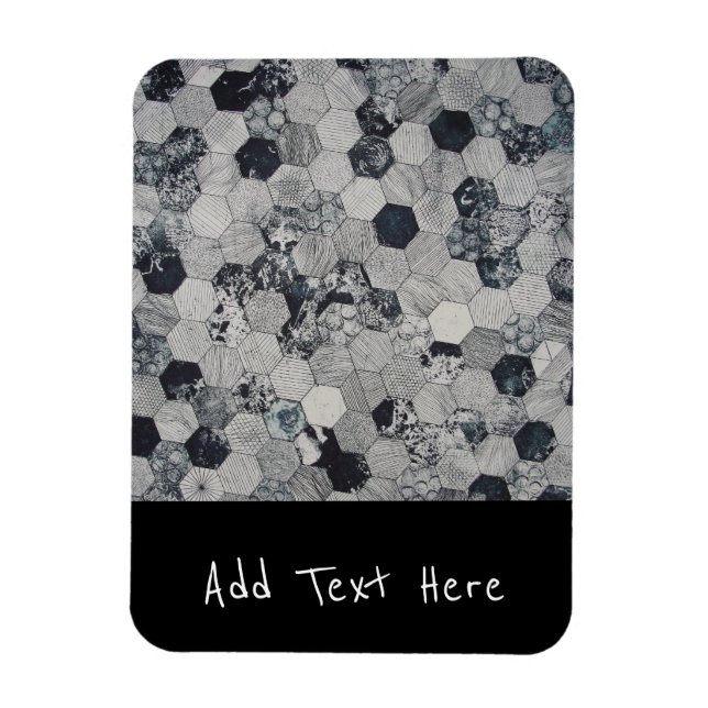 Geometric Grey, White and Black Hexagon Pattern Magnet (Vertical)