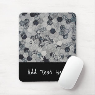 Geometric Grey, White and Black Hexagon Pattern Mouse Mat