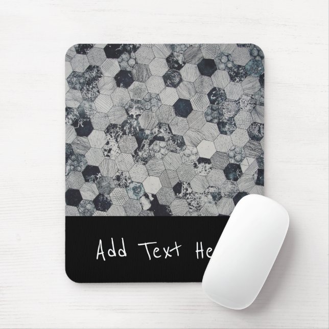 Geometric Grey, White and Black Hexagon Pattern Mouse Mat (With Mouse)