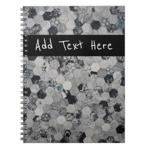 Geometric Grey, White and Black Hexagon Pattern Notebook