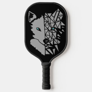 Geometric Grey Wolf Pickleball Paddle