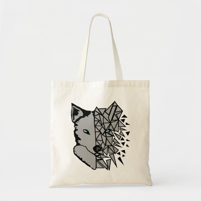 Geometric Grey Wolf Tote Bag (Front)