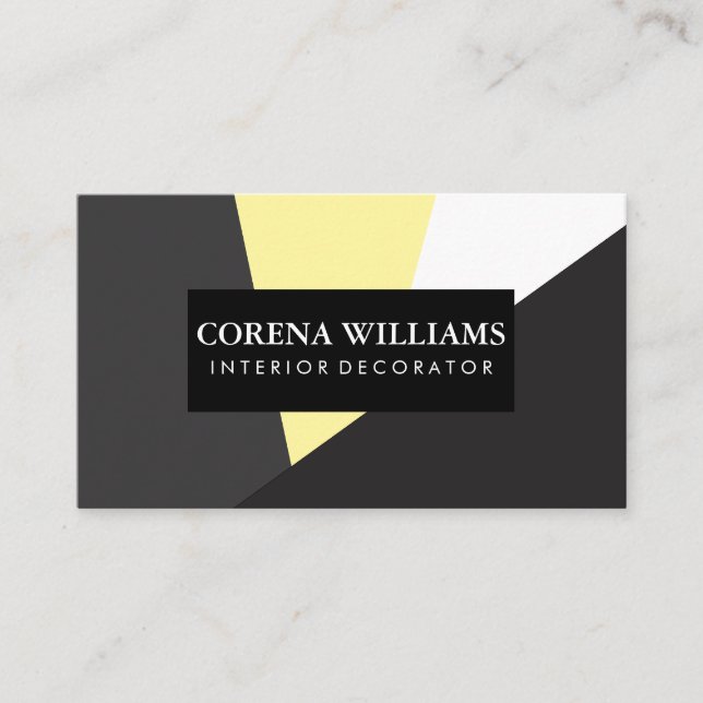 Geometric Grey Yellow White Black Colour Blocks Business Card (Front)