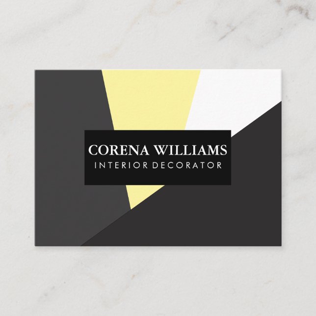 Geometric Grey Yellow White Black Colour Blocks Business Card (Front)