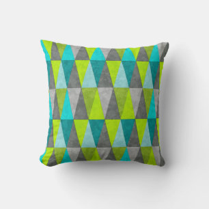 Geometric  Grunge Aqua Blue Green Triangle Pattern Cushion