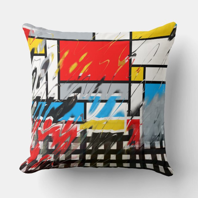 Geometric Grunge Collage Checker Pattern Cushion (Front)