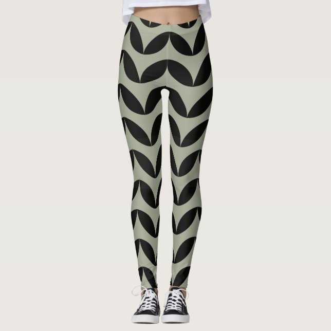 Geometric half circle black and light green design leggings (Front)