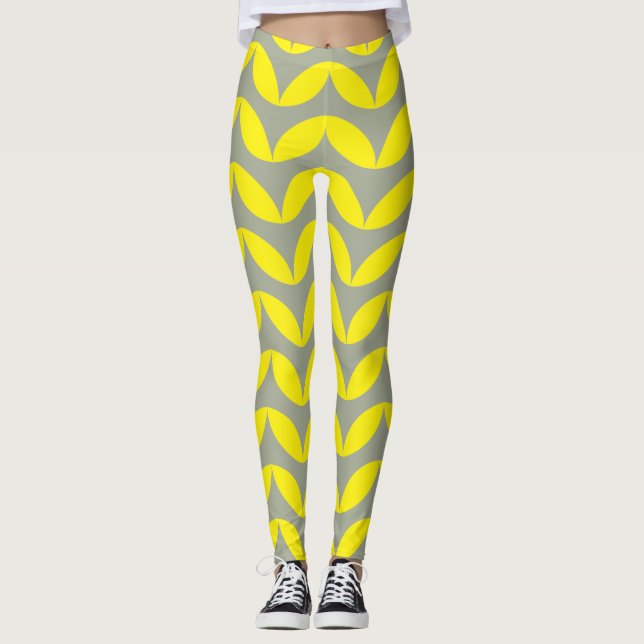 Geometric half circle yellow & grey colour design leggings (Front)