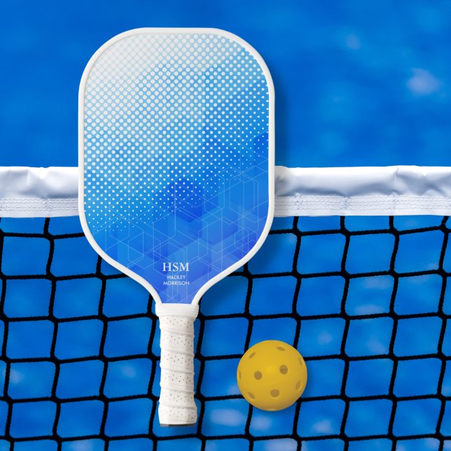 Geometric Halftone Dots White Blue Gradient Custom Pickleball Paddle (Creator Uploaded)