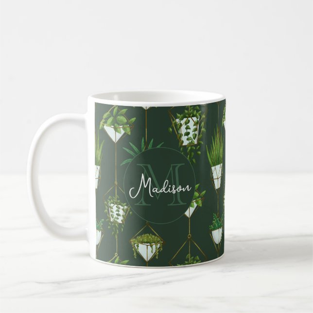 Geometric Hanging Houseplant Pattern Coffee Mug (Left)