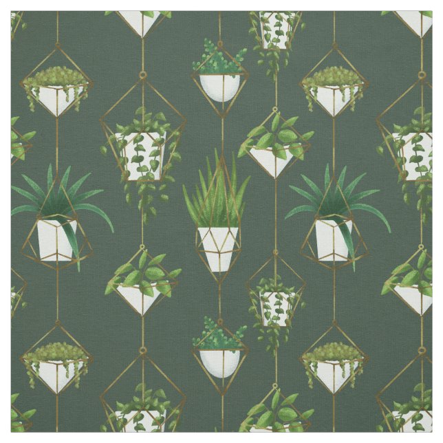 Geometric Hanging Houseplant Pattern Fabric (Swatch)