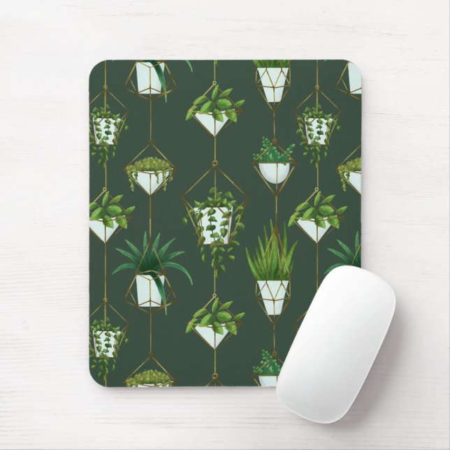 Geometric Hanging Houseplant Pattern Mouse Mat (With Mouse)