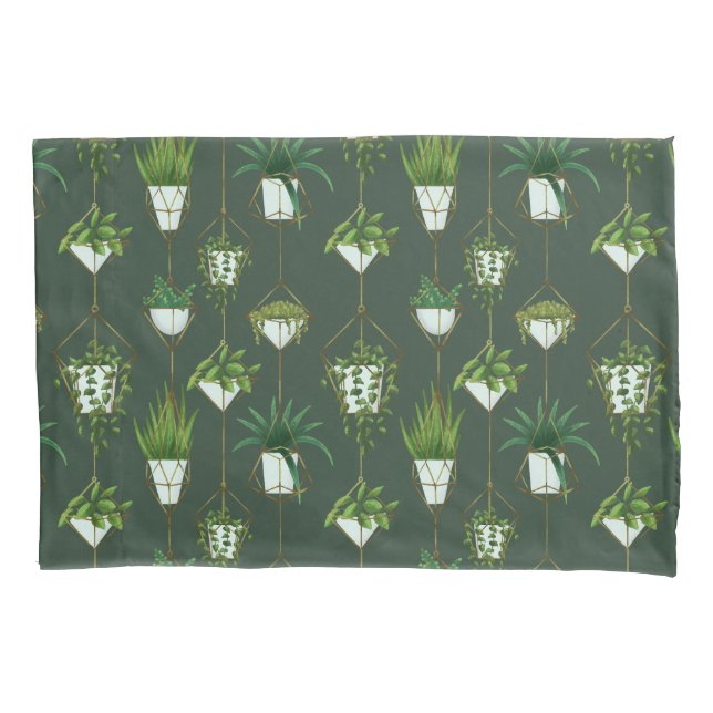 Geometric Hanging Houseplant Pattern Pillowcase (Front)