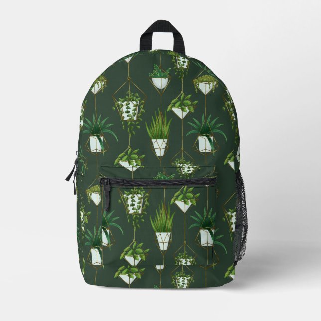 Geometric Hanging Houseplant Pattern Printed Backpack (Front)