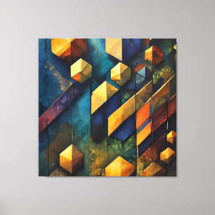 Geometric Harmony: Abstract Cubes in Gold and Teal Canvas Print