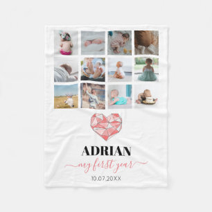 Geometric Heart Baby's First Year Photo Collage Fleece Blanket