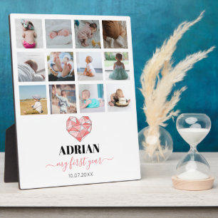 Geometric Heart Baby's First Year Photo Collage Plaque